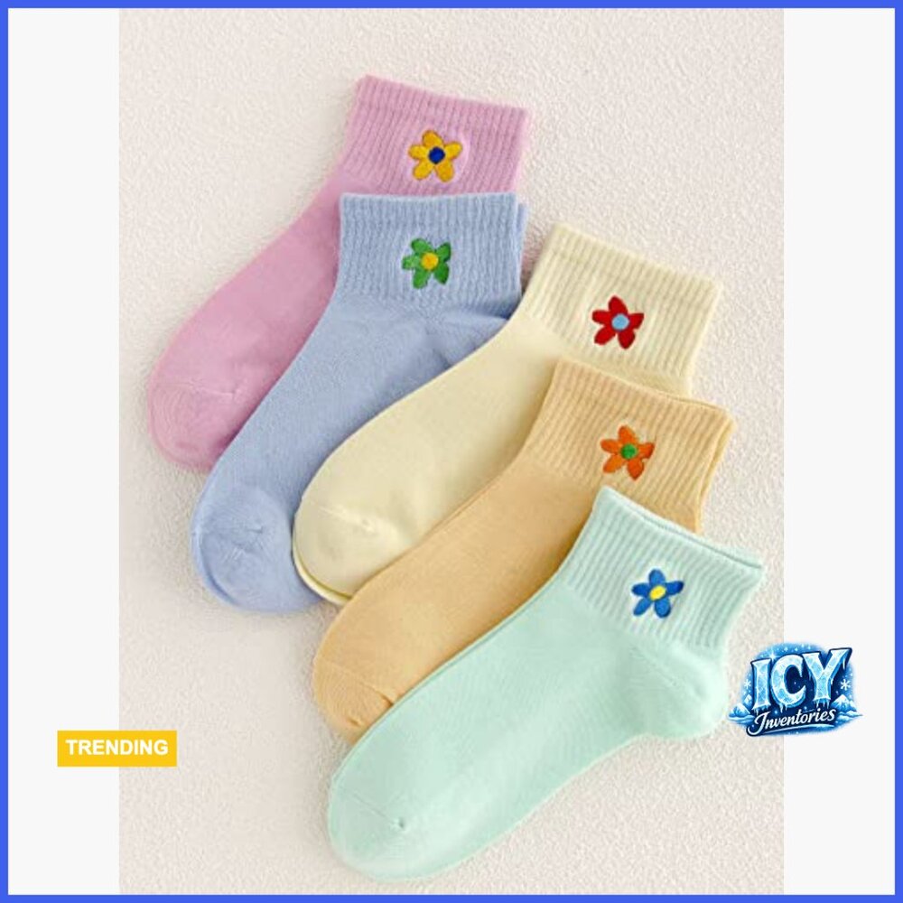 Polyester Athletic Socks With Flower Embroidery, … - image 3